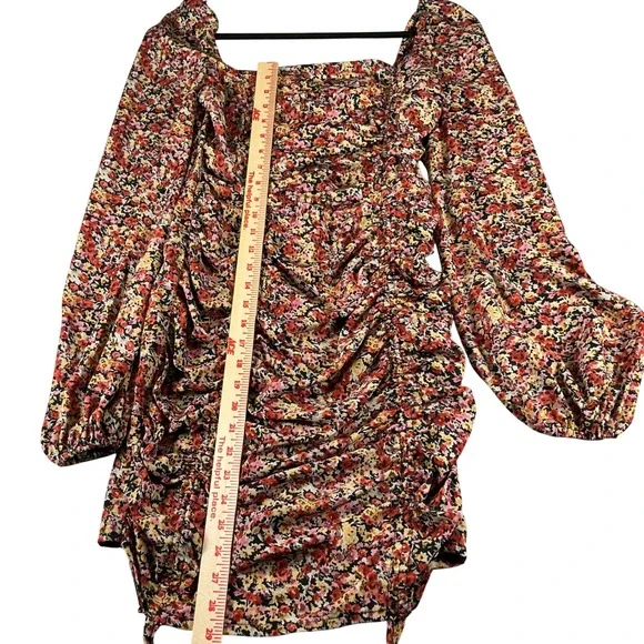PrettyLittleThing Floral Ruched Mini Dress Long Sleeve Cottagecore Boho Size 10 - Picture 12 of 13